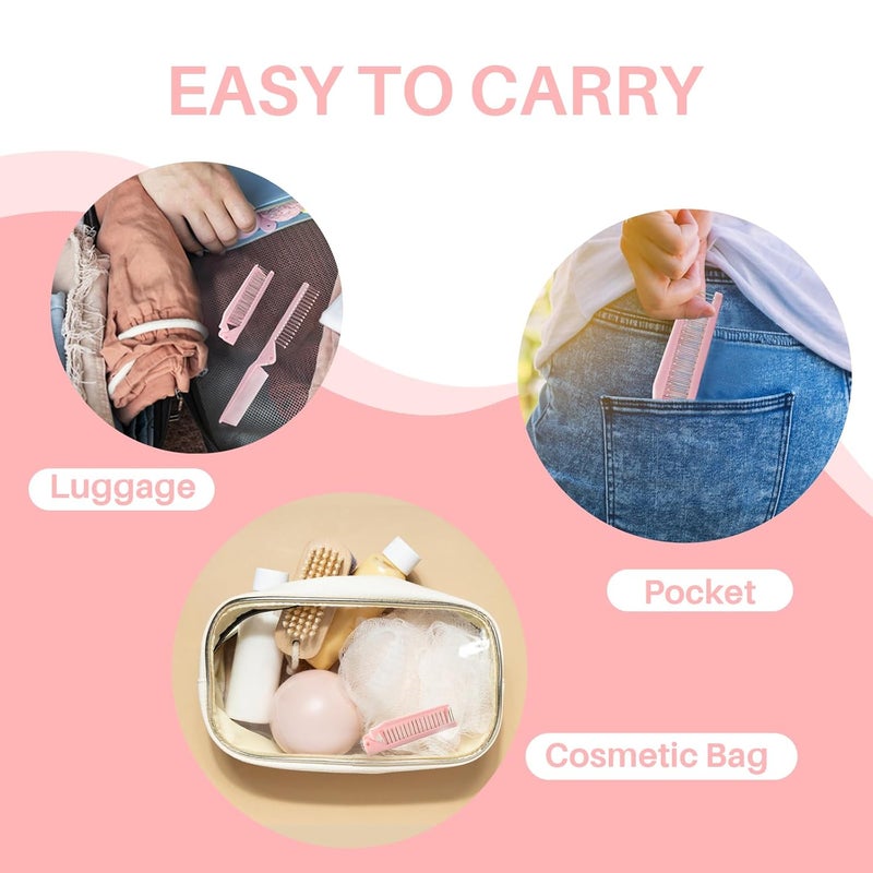 RHOS 2-Pieces Mini Folding Combs for Purse and Travel, Double Headed Small Combs and Brush Set for Women,Girls (Pink & Purple) - Image 3